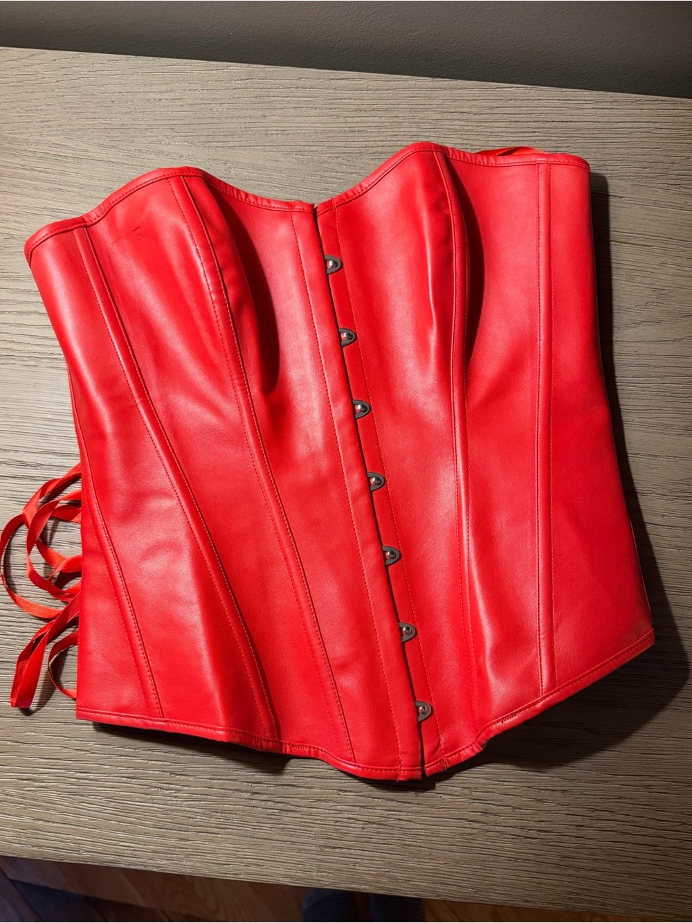 Red Faux Leather Corset Top - Strapless Bustier